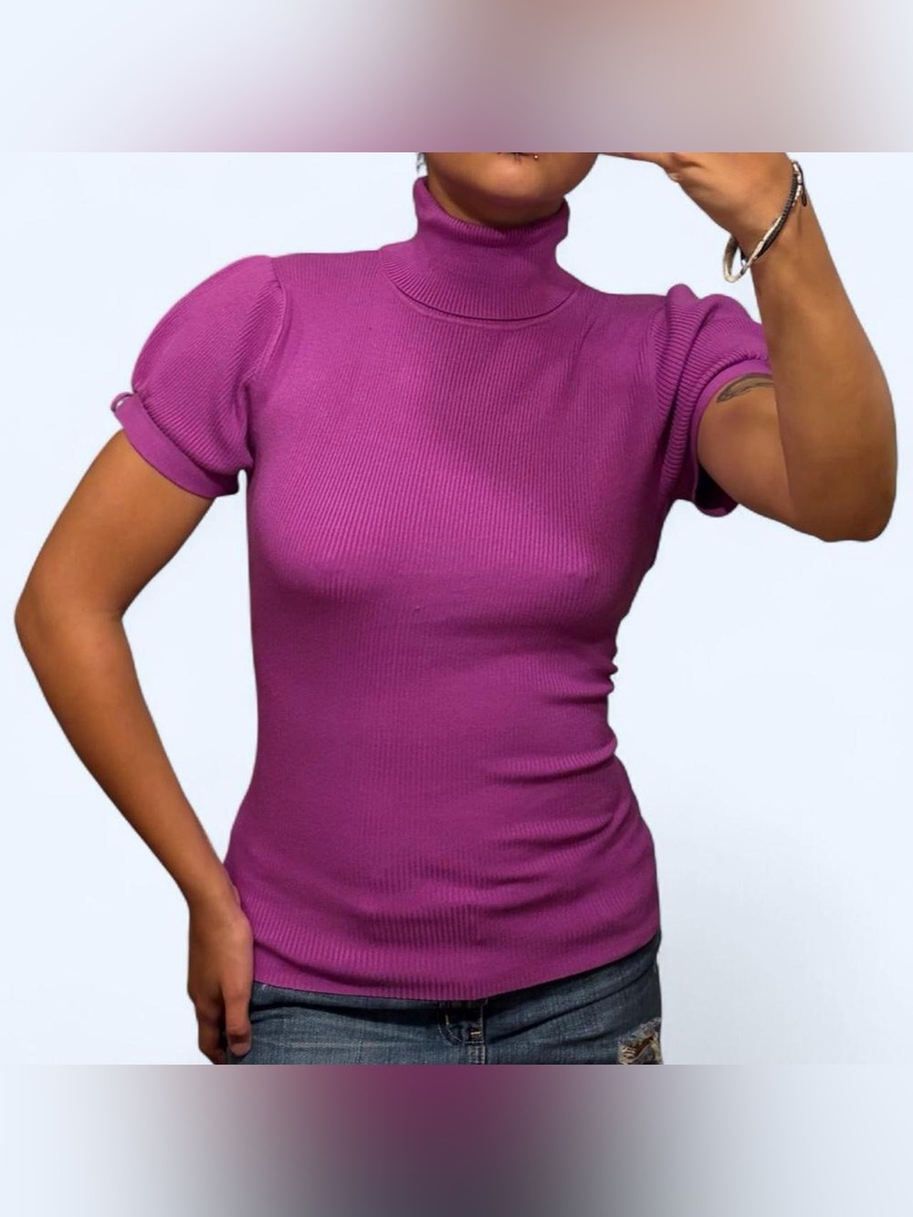 Y2K Coquette Purple Turtleneck Top by INC!
